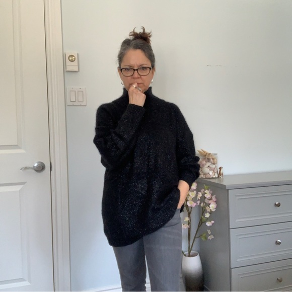 ESCADA VINTAGE KNIT MOHAIR OVERSIZED SWEATER / METALLIC / TUNIC / LARGE - Picture 2 of 6